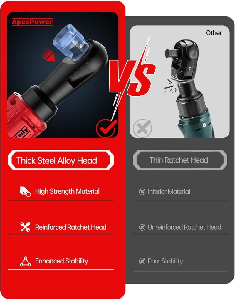 apex power 1/2 Inch Cordless Ratchet Wrench, for Milwaukee M18 Battery, 88Ft-Lbs, 0-400RPM, Electric Ratchet Wrench Set with Variable Speed Trigger, Reinforced Head, R&F Switch, 7 Sockets, 3/8" to 1/4" Adapter - Image 5